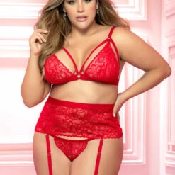 Mapalé Plus Size Racy Red Cage Bra And Garter Set 6 Mapalé Plus Size Racy Red Cage Bra And Garter Set