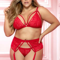 Mapalé Plus Size Racy Red Cage Bra And Garter Set 7 Mapalé Plus Size Racy Red Cage Bra And Garter Set