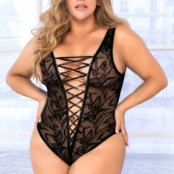 Mapalé Plus Size Front To Back Lace Up Teddy