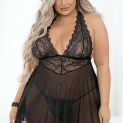 Escante Plus Size Black Mesh And Lace Racerback Babydoll 5 Escante Plus Size Black Mesh And Lace Racerback Babydoll