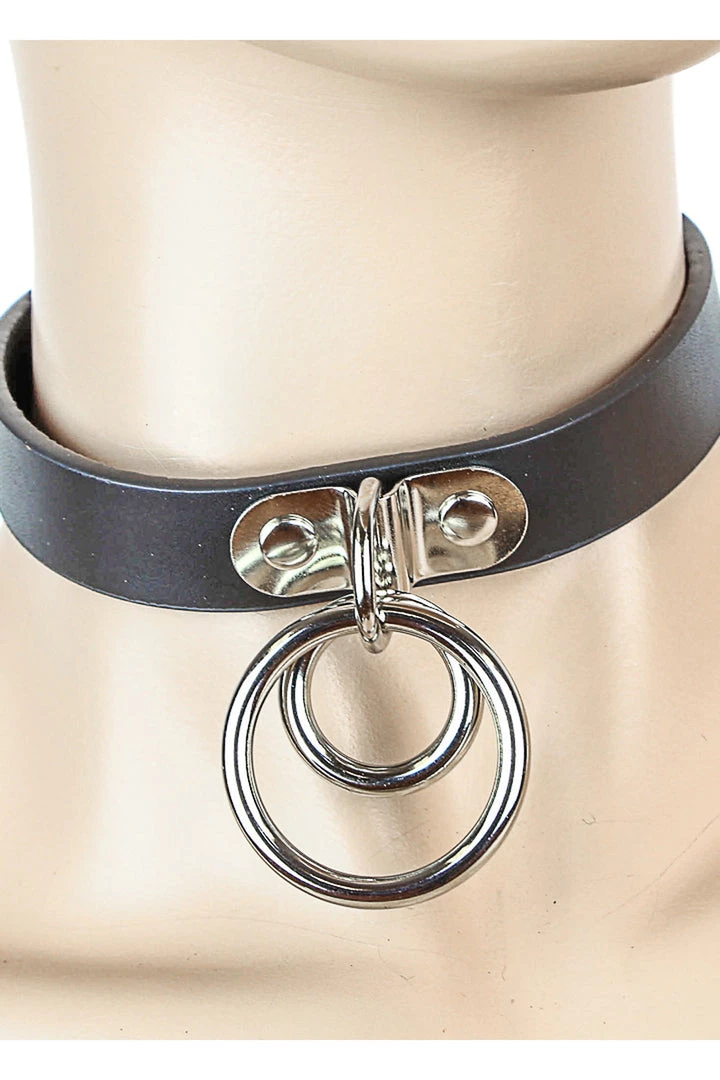 Funk Plus Leather Double O Ring Choker 2 Funk Plus Leather Double O Ring Choker