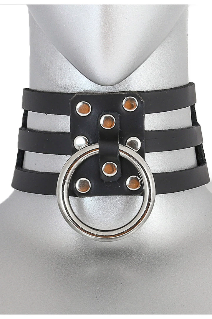 Funk Plus Triple Leather Large O Ring Choker 1 Funk Plus Triple Leather Large O Ring Choker