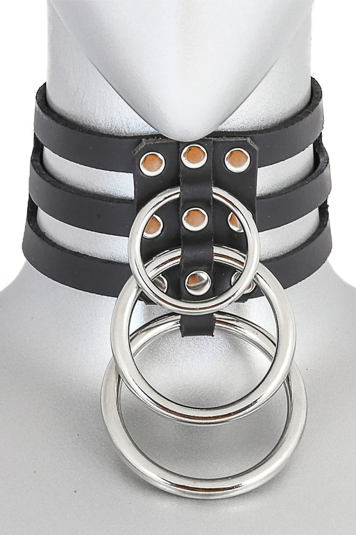 Funk Plus Triple Leather O Ring Choker 1 Funk Plus Triple Leather O Ring Choker