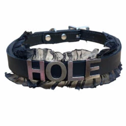Funk Plus 3-4" Leather Collar 'HOLE' Name Choker With Lace Lingerie