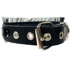 Funk Plus 3-4" Leather Collar 'HOLE' Name Choker With Lace Lingerie