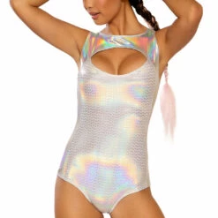 J. Valentine Lingerie Silver Hologram Pyramid Keyhole Bodysuit