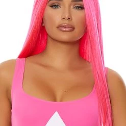 Forplay Straight Pink Wig With Bangs