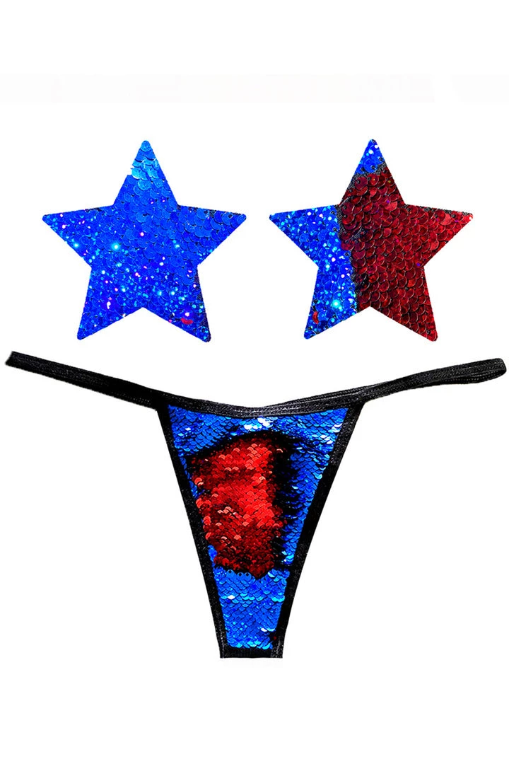 NevaNude American Spirit Flip Sequin Nipple Pasties & G-String Panty Lingerie 2 NevaNude American Spirit Flip Sequin Nipple Pasties & G-String Panty Lingerie