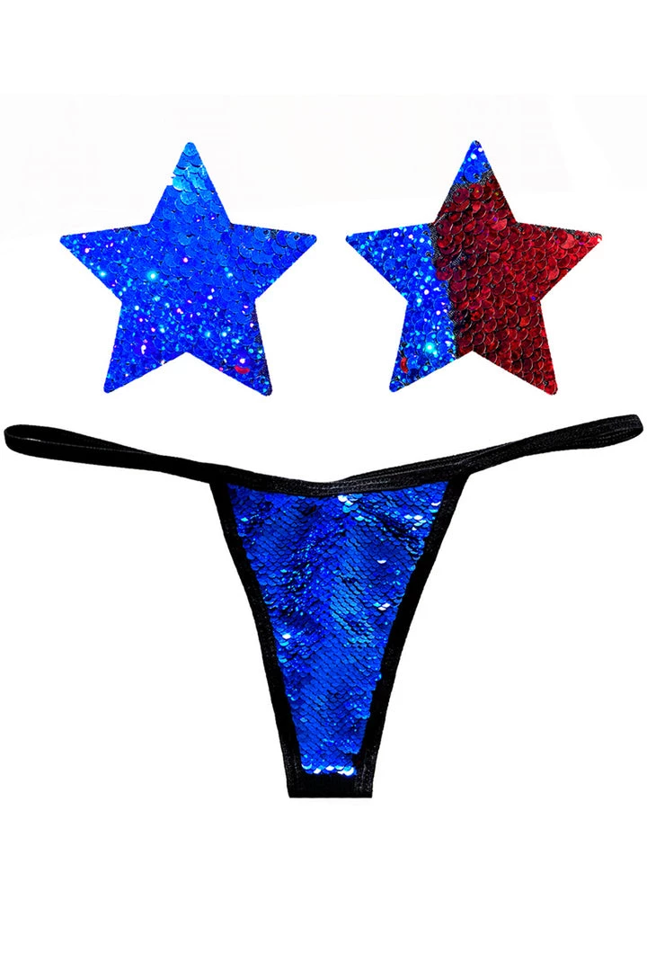NevaNude American Spirit Flip Sequin Nipple Pasties & G-String Panty Lingerie 1 NevaNude American Spirit Flip Sequin Nipple Pasties & G-String Panty Lingerie