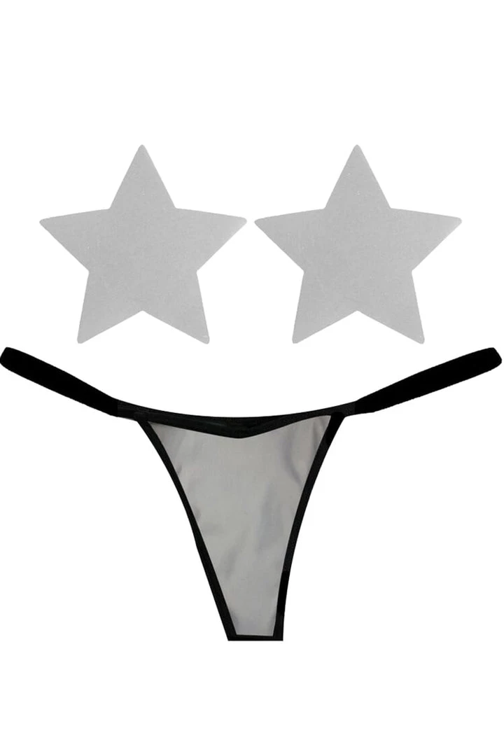 NevaNude Lingerie White Reflective Nipple Pasties & G-String Panty 1 NevaNude Lingerie White Reflective Nipple Pasties & G-String Panty