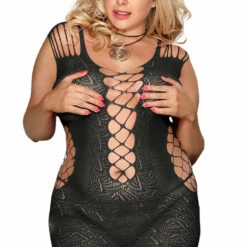 OY Brands Woven Feather Fishnet Bodystocking Dress Lingerie