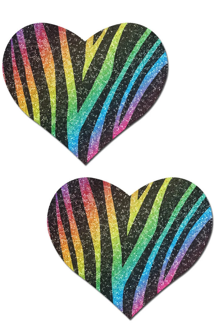 Pastease Glittering Rainbow Zebra Hearts Pasties 1 Pastease Glittering Rainbow Zebra Hearts Pasties