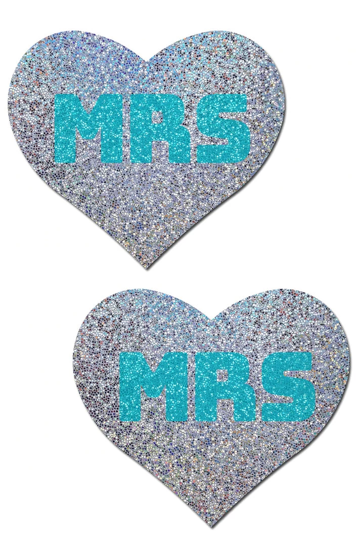 Pastease Lingerie "Mrs" Bridal Silver Glitter Hearts Nipple Pasties 1 Pastease Lingerie "Mrs" Bridal Silver Glitter Hearts Nipple Pasties