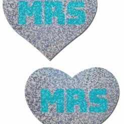 Pastease Lingerie "Mrs" Bridal Silver Glitter Hearts Nipple Pasties