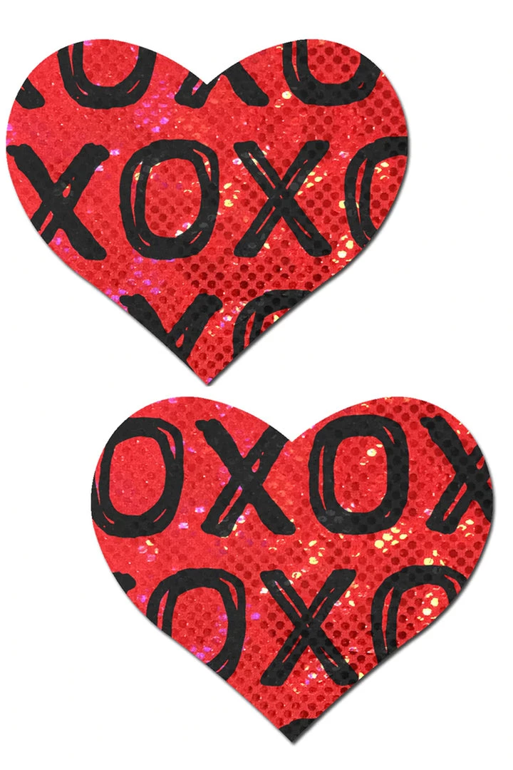 Pastease Lingerie Shattered Glass Disco Ball Red With Black XO Heart Nipple Pasties 2 Pastease Lingerie Shattered Glass Disco Ball Red With Black XO Heart Nipple Pasties