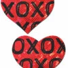 Pastease Lingerie Shattered Glass Disco Ball Red With Black XO Heart Nipple Pasties
