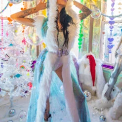 J. Valentine Music Festival Wear Organza Snowflake Fur Trimmed Duster