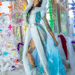 J. Valentine Music Festival Wear Organza Snowflake Fur Trimmed Duster