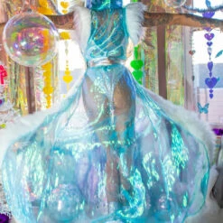 J. Valentine Music Festival Wear Organza Snowflake Fur Trimmed Duster