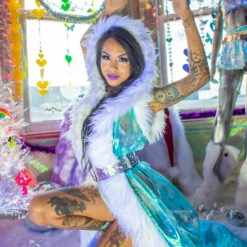 J. Valentine Music Festival Wear Organza Snowflake Fur Trimmed Duster