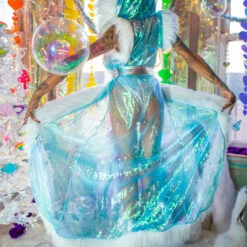 J. Valentine Music Festival Wear Organza Snowflake Fur Trimmed Duster