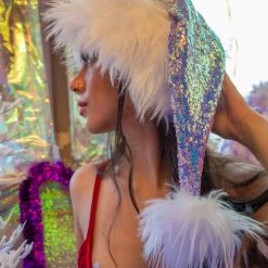 J. Valentine Sequin And Fur Santa Hat