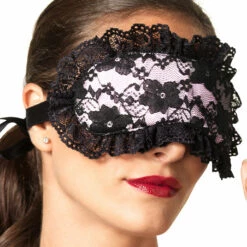 Leg Avenue Lace & Pink Satin Mask & Wrist Cuffs Bondage Set Lingerie