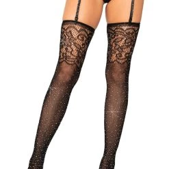 Leg Avenue Rhinestone Lace Top Fishnet Stockings Hosiery 7 Leg Avenue Rhinestone Lace Top Fishnet Stockings Hosiery