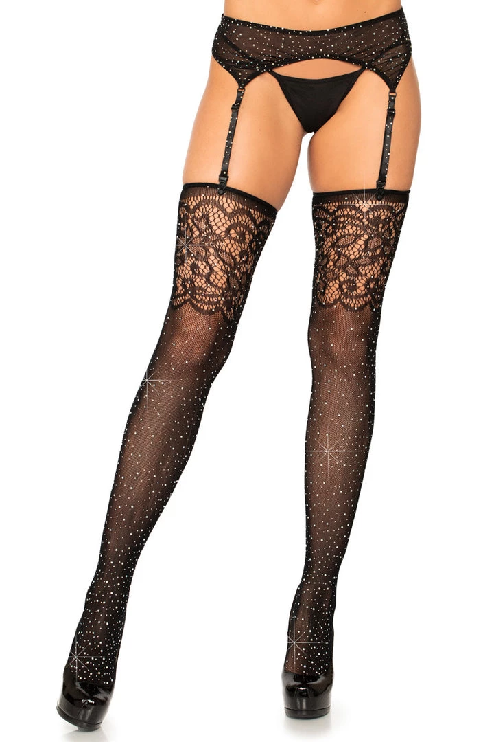 Leg Avenue Rhinestone Lace Top Fishnet Stockings Hosiery 4 Leg Avenue Rhinestone Lace Top Fishnet Stockings Hosiery