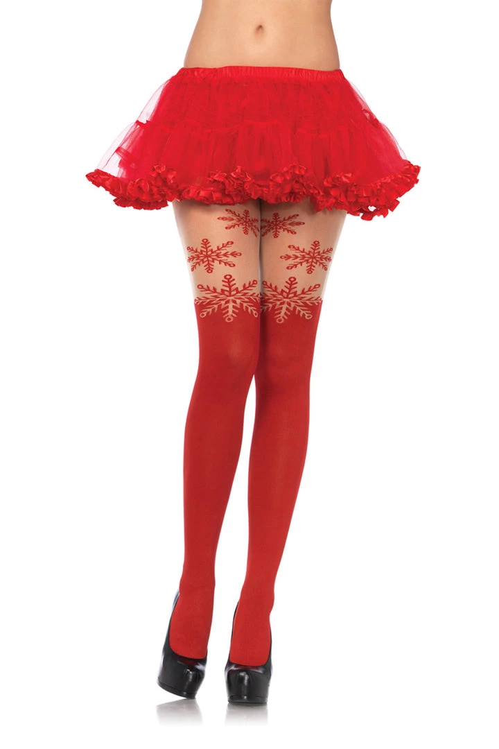 Leg Avenue Hosiery Red Snowflake Tights 3 Leg Avenue Hosiery Red Snowflake Tights