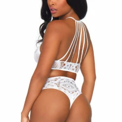 Leg Avenue Lingerie Crochet Lace Halter Bra And Panty