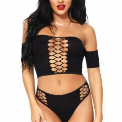 Leg Avenue Lingerie Opaque Crop Top And Thong