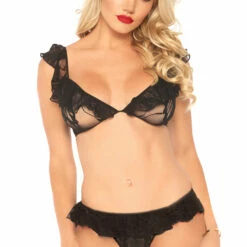 Leg Avenue Lingerie Lace Ruffle Bralette And Thong