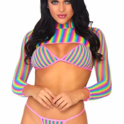 Leg Avenue Lingerie Rainbow Fishnet Crop Top Set