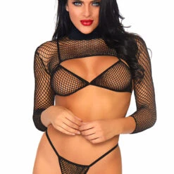 Leg Avenue Bra Sets Fishnet Long Sleeve Bikini Set