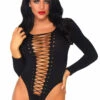 Leg Avenue Lace Up Front Opaque Bodysuit