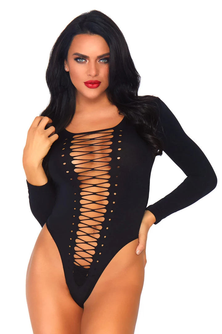Leg Avenue Lace Up Front Opaque Bodysuit 1 Leg Avenue Lace Up Front Opaque Bodysuit