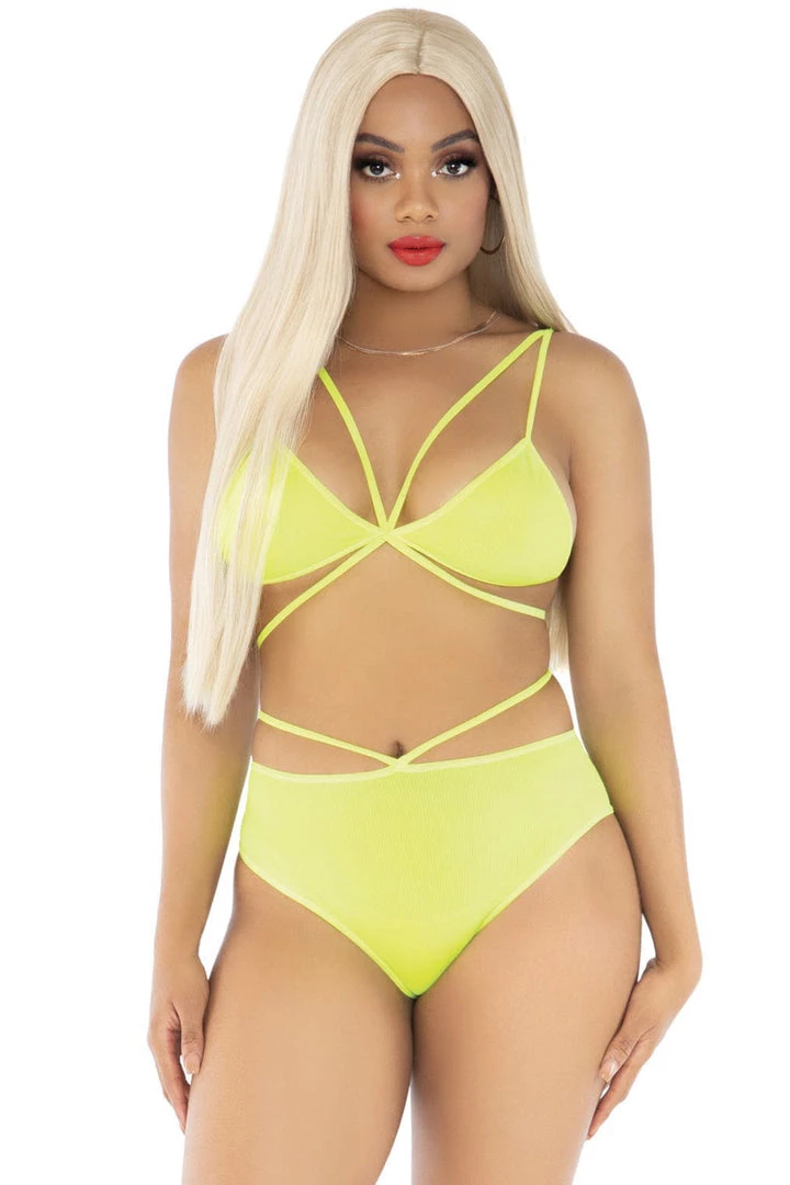 Leg Avenue Lingerie Neon Cage Strap Bra And Panty Set 1 Leg Avenue Lingerie Neon Cage Strap Bra And Panty Set