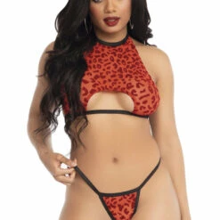 Leg Avenue Lingerie Velvet Leopard Crop Top And Panty Set