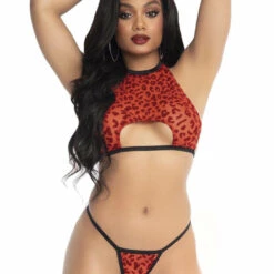 Leg Avenue Lingerie Velvet Leopard Crop Top And Panty Set