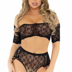 Leg Avenue Lingerie Lace Crop Top And Panty Set