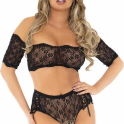 Leg Avenue Lingerie Lace Crop Top And Panty Set