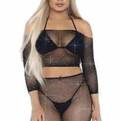 Leg Avenue Rhinestone Fishnet Top And Bike Shorts
