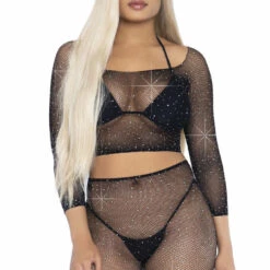 Leg Avenue Rhinestone Fishnet Top And Bike Shorts