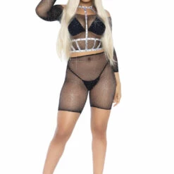 Leg Avenue Rhinestone Fishnet Top And Bike Shorts
