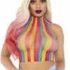 Leg Avenue Rainbow Fishnet High Neck Crop Top