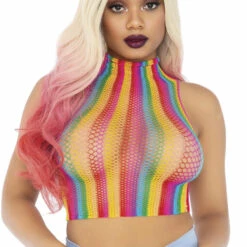 Leg Avenue Rainbow Fishnet High Neck Crop Top 7 Leg Avenue Rainbow Fishnet High Neck Crop Top