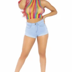 Leg Avenue Rainbow Fishnet High Neck Crop Top 6 Leg Avenue Rainbow Fishnet High Neck Crop Top