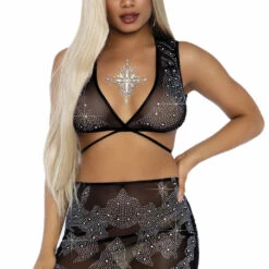 Leg Avenue Lingerie Rhinestone Crop Top And Mini Skirt 7 Leg Avenue Lingerie Rhinestone Crop Top And Mini Skirt