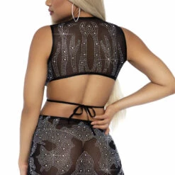 Leg Avenue Lingerie Rhinestone Crop Top And Mini Skirt